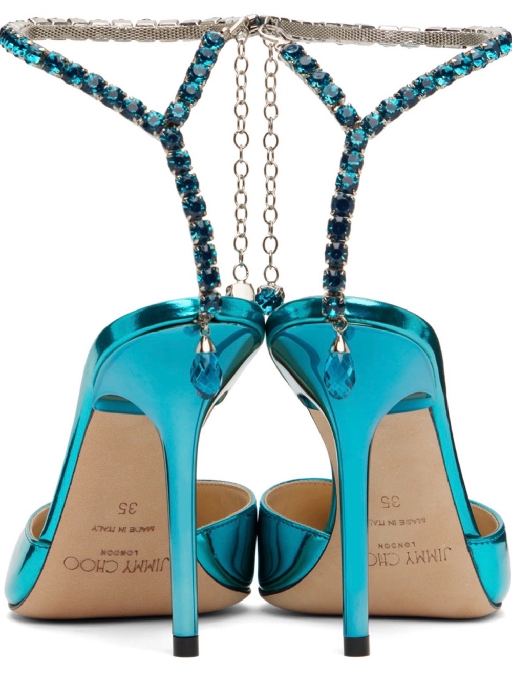 Jimmy Choo Bing Crystal Anklet Pumps
💙 Size 38.5 | Metallic Turquoise Blue - Picture 2 of 5